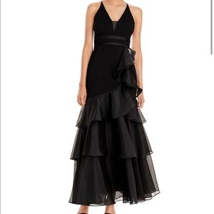 Aidan Mattox Black ruffled gown